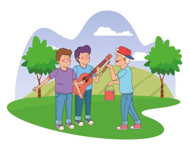 Gençler arkadaşlar gülümseyen ve eğlenmek