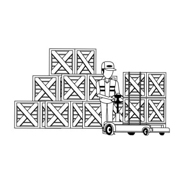 Siyah beyaz depo işçisi lojistik iş konsepti