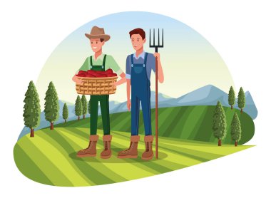 çiftlik, hayvan ve çiftçi karikatür