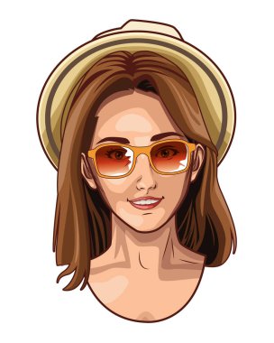 Pop art güzel kadın yüz gülümseyen karikatür