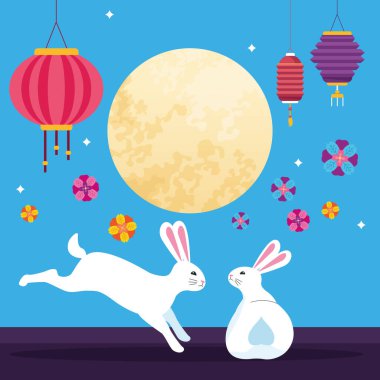 orta sonbahar çin festivali karikatür