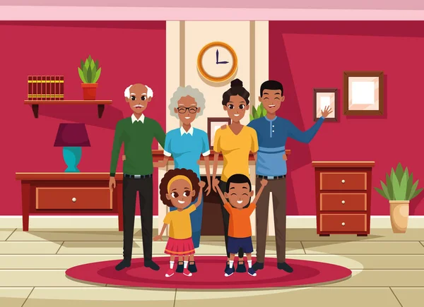 Aile büyükbabaları, ebeveynler ve çocuklar çizgi film