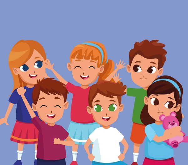 Rozkošné šťastné děti s úsměvem na kreslióny — Stockový vektor