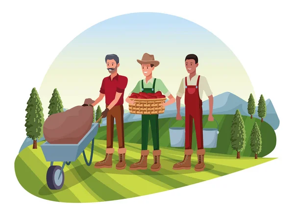 Dibujos animados de granja, animales y agricultores — Vector de stock