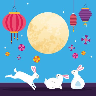 orta sonbahar çin festivali karikatür