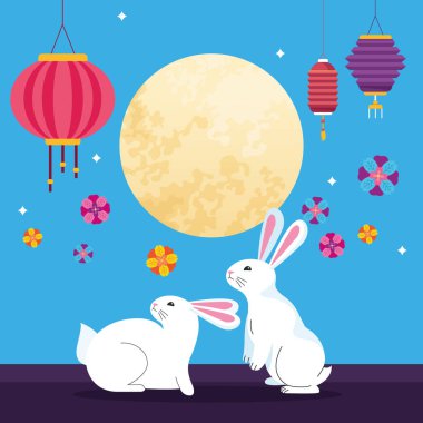 orta sonbahar çin festivali karikatür