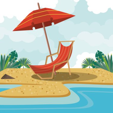 Yaz plajı ve tatil çizgi filmleri.