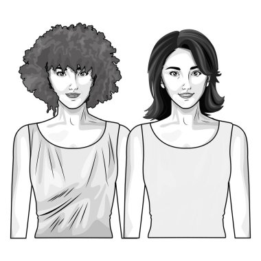 Pop art güzel kadın siyah beyaz karikatür gülümseyen