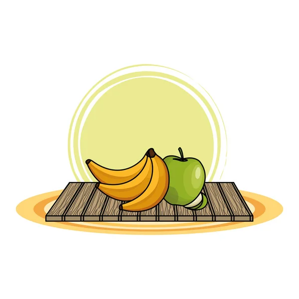 Μπανάνες και μήλα στο τραπέζι — Διανυσματικό Αρχείο