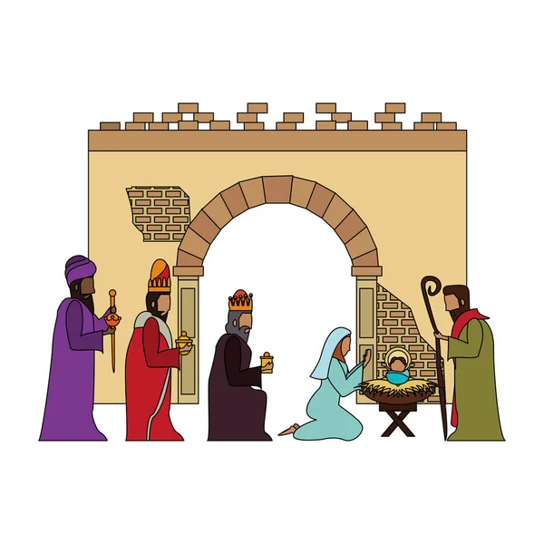 Feliz Navidad Natividad caricatura cristiana — Archivo Imágenes Vectoriales