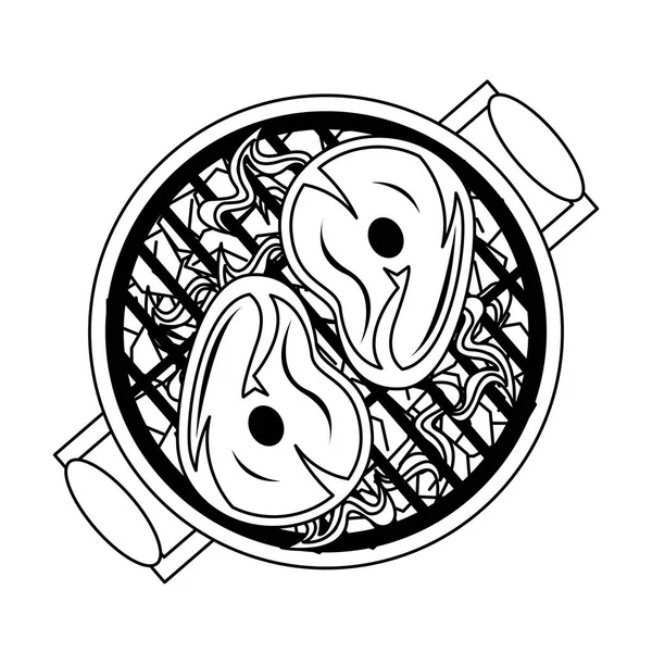 黒と白でおいしいバーベキューグリル食品漫画 — ストックベクタ