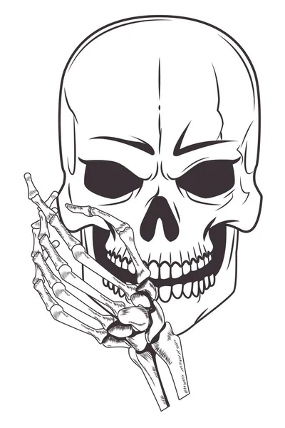 Lebka a kostra ručně kreslené tetování ikona — Stockový vektor