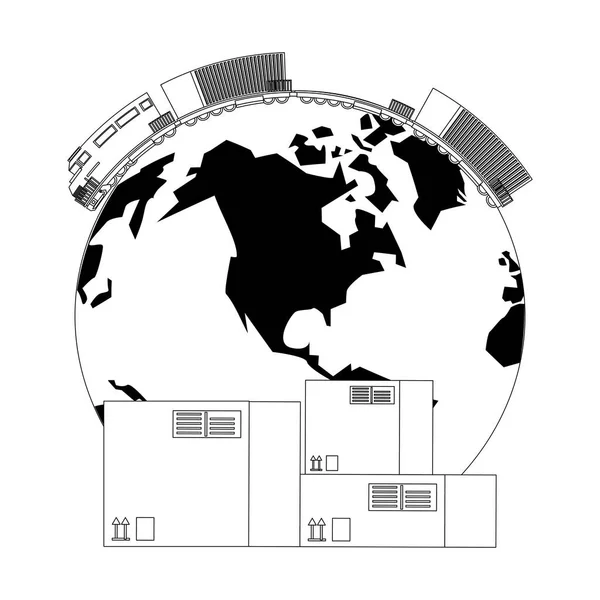 Envío logístico entrega de caricaturas de carga en blanco y negro — Vector de stock