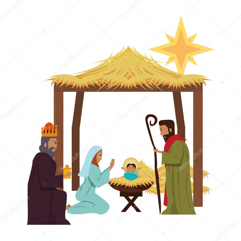 merry christmas nativity christian cartoon
