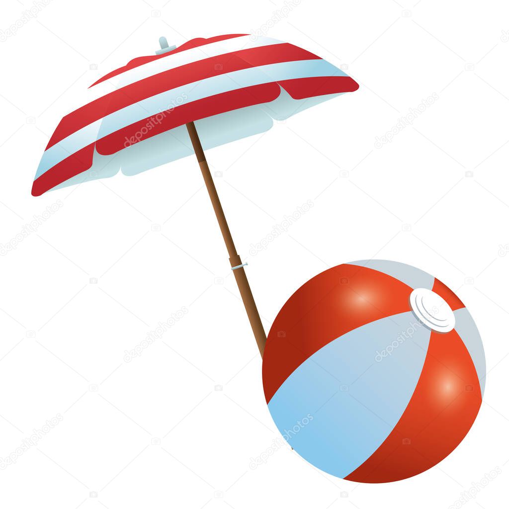 Beach ball under summer umbrella