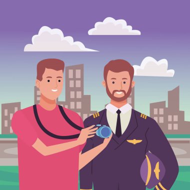 Profesyoneller işçiler çift gülümseyen karikatürler