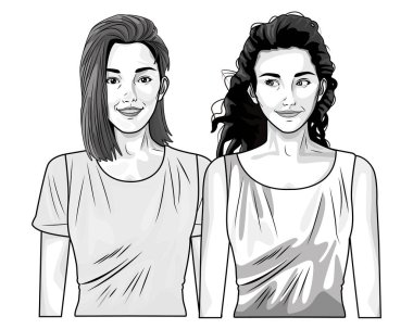 Pop art güzel kadın siyah beyaz karikatür gülümseyen