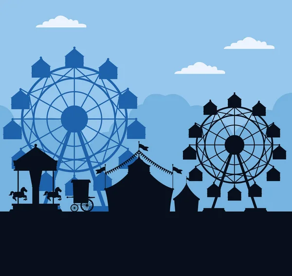 Zirkusfestival Kirmeslandschaft blau-weiße Farben — Stockvektor