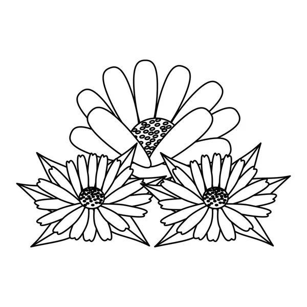 Flor primavera tropical desenhos animados florais em preto e branco —  Vetores de Stock