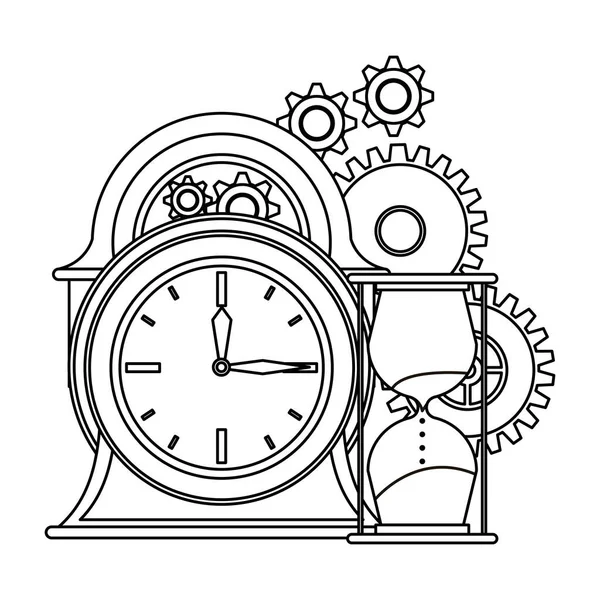 Reloj tiempo reloj alarma dibujos animados en blanco y negro — Vector de stock
