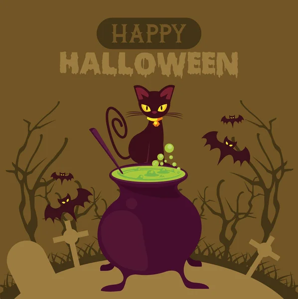 Happy Halloween Dauerkarte mit Cartoons — Stockvektor