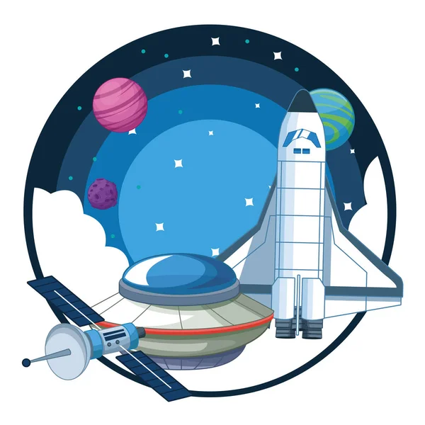 Space exploration and planets cartoon — Stock Vector
