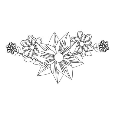 Çiçekler tropikal bahar çiçekli karikatür siyah ve beyaz