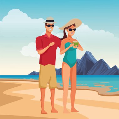 Genç çift yaz karikatürler zevk