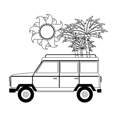 Ada çizgi filmindeki klasik kamyon siyah beyaz izole edilmiş.