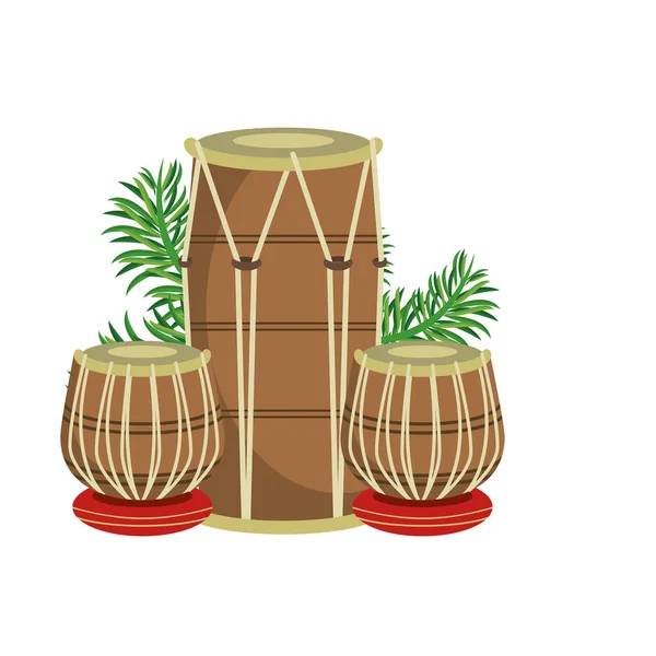 Indische Tischtrommeln mit Blättern — Stockvektor