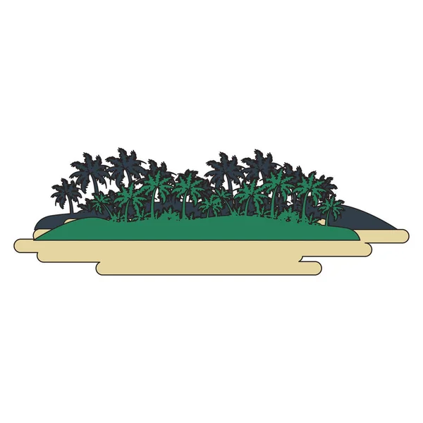 Ilha com palmas e arbustos desenhos animados isolados —  Vetores de Stock