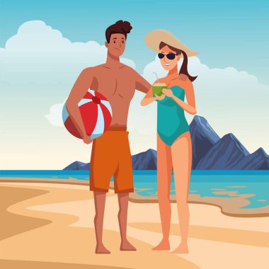 Genç çift yaz karikatürler zevk