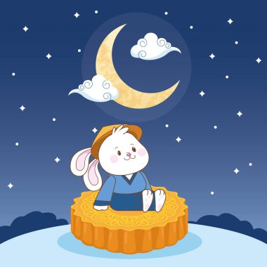 orta sonbahar çin festivali karikatür