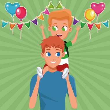 Genç baba ve oğlu doğum gününü kutluyor.