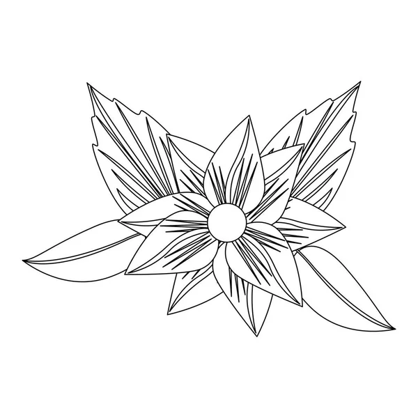Fleur tropical printemps floral dessin animé en noir et blanc — Image vectorielle