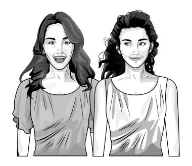 Pop art güzel kadın siyah beyaz karikatür gülümseyen