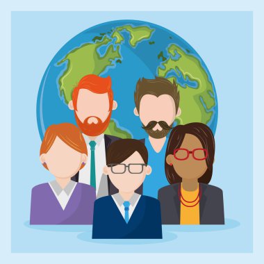 Dünya sembolündeki iş adamları karakterleri