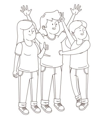 Genç arkadaşlar gülümsüyor ve siyah beyaz eğleniyorlar.