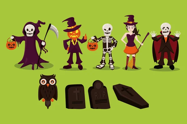 Personaggi e cartoni animati di Halloween — Vettoriale Stock