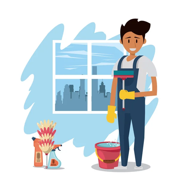 Nettoyant avec produits de nettoyage entretien ménager — Image vectorielle