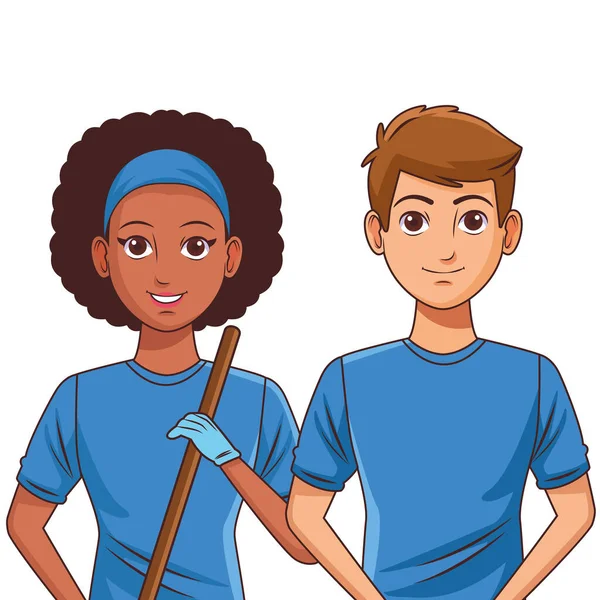 Schoonmaakservice persoon avatar cartoon karakter — Stockvector