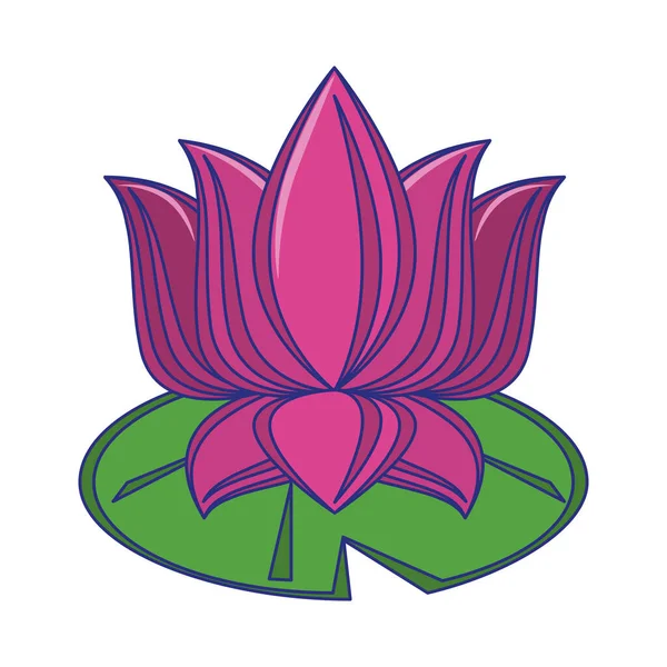 Lotus fleur sur feuille dessin animé isolé lignes bleues — Image vectorielle