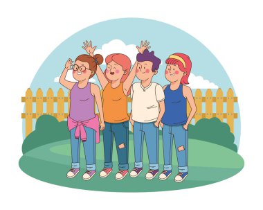 Gençler arkadaşlar gülümseyerek ve tebrik