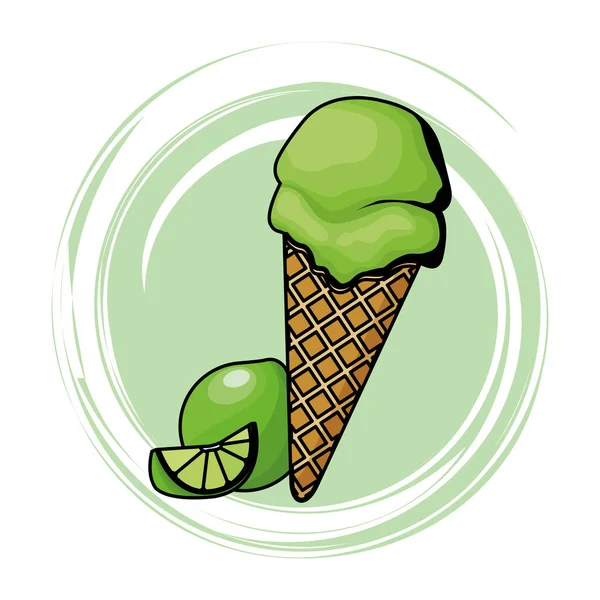 Lemon ice cream cone with fruit — Stock Vector