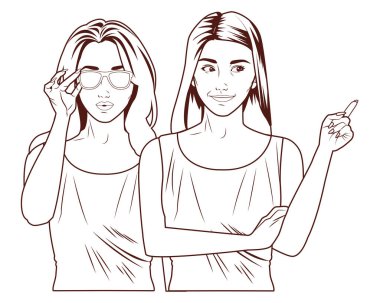 Pop sanatçısı kadın arkadaşlar, siyah beyaz çizgi film seyrediyorlar.