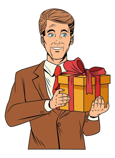 Человек с подарочной коробкой — стоковый вектор