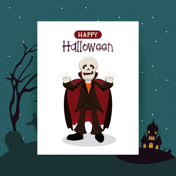 Tarjeta de la temporada de Halloween feliz con dibujos animados — Vector de stock