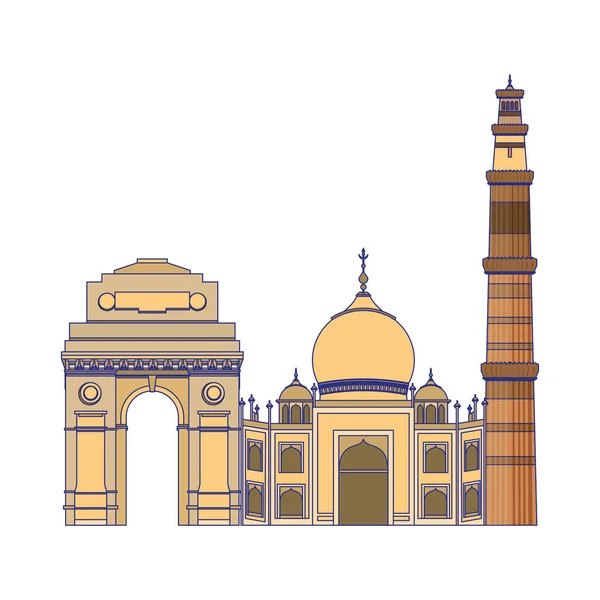 Emblèmes patriotiques indiens dessins animés lignes bleues isolées — Image vectorielle