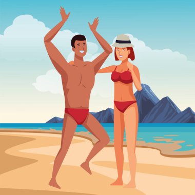 Genç çift yaz karikatürler zevk