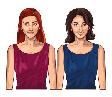 Çizgi film mankenleri gülümsüyor.